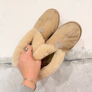 Golden Fleece New Zealand Sheepskin Slippers Suede Shearling Lined Mule Tan